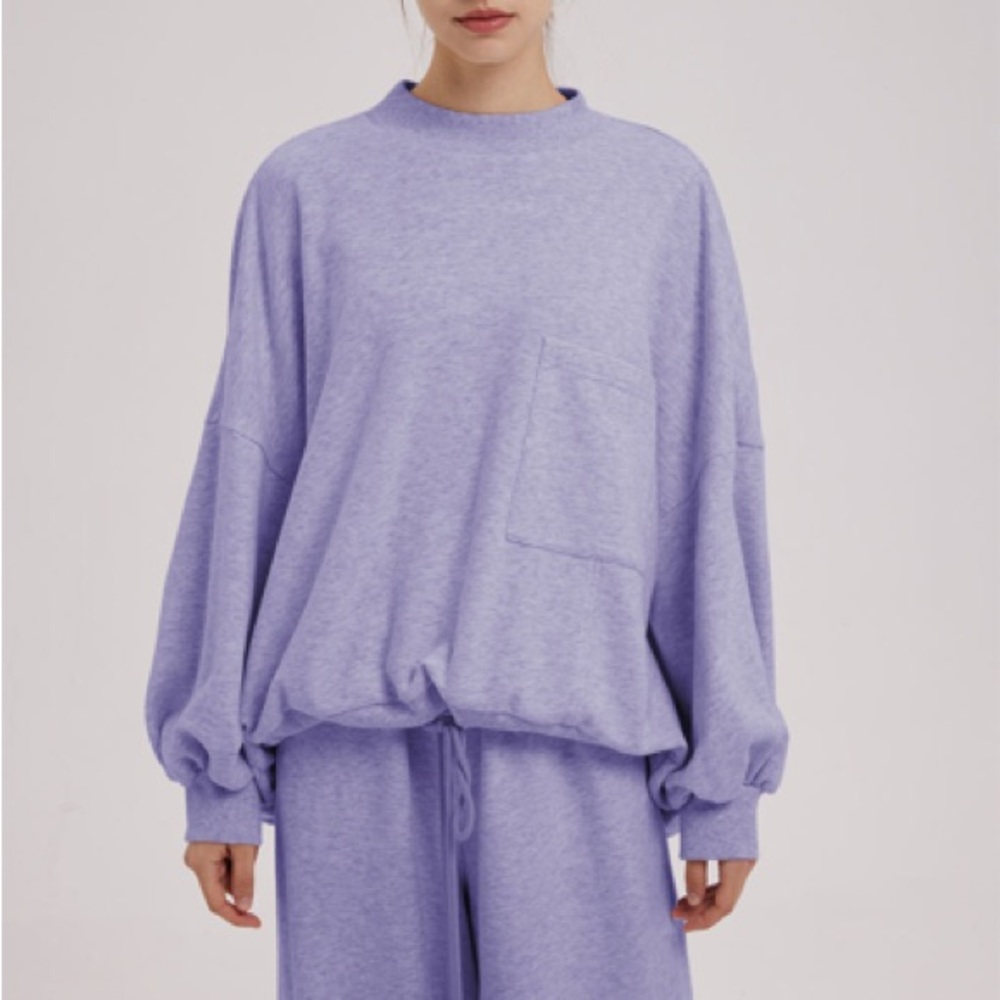 Nap | Loungewear Drawstring Hem Cotton Pullover Sweatshirt Cozy Hi Low X-small